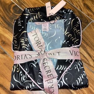 Victoria’s Secret Black Logo Satin Pajamas, NWT